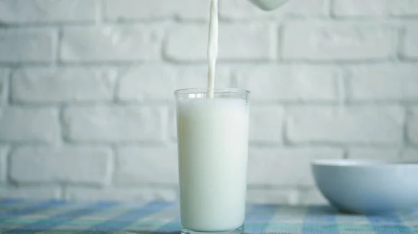 Image with a Glass with Fresh Milk at Breakfast in a Morning