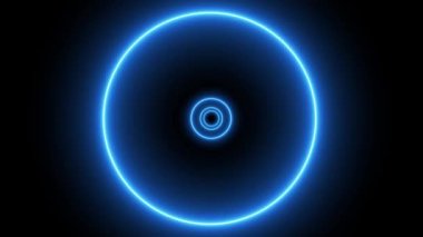 Mavi neon ışık daireleri ile fütüristik bir tünel üzerinden Uçuş.