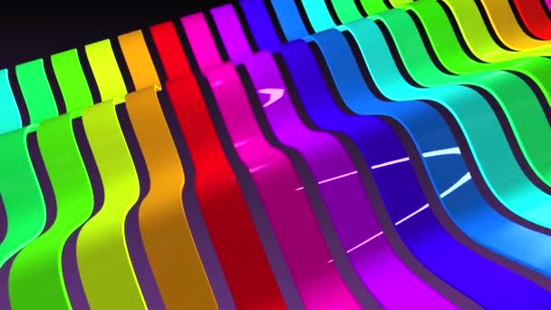 A row of colorful stripes with wave motion and reflections. 3D background. — Stock Video