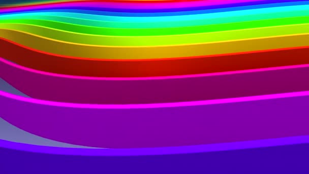 一排色彩缤纷的条纹，带有波浪运动和反射。3d 背景. — 图库视频影像