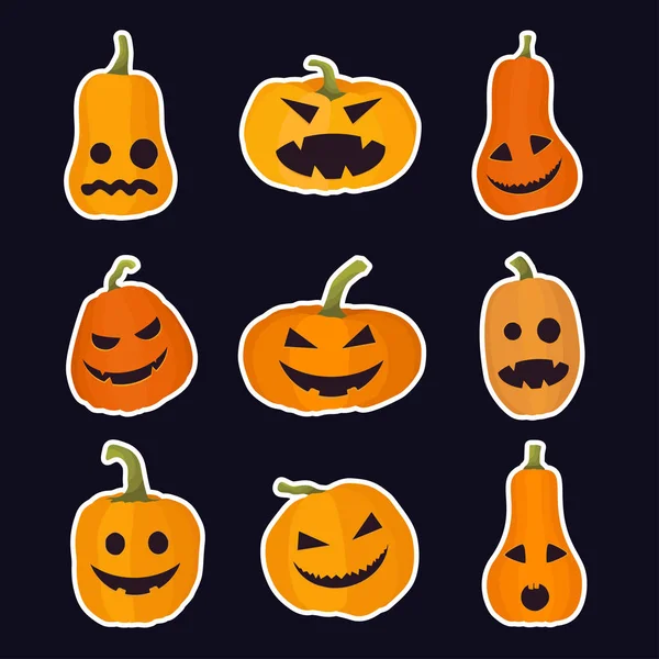 Halloween Pumpkin Emotions Stickers Pack Pumpkin Heads — Stock Vector