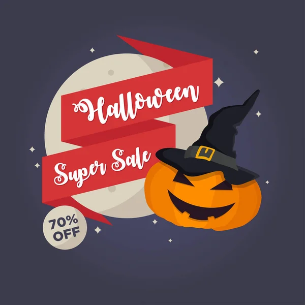 Halloween Verkaufsangebot Mit Kürbiskopf Und Mond Nachthimmel Kann Als Flyer — Stockvektor