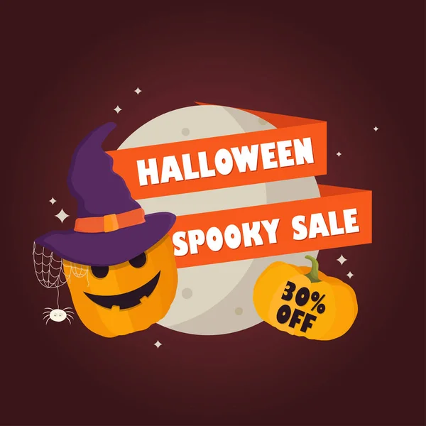 Banner Espeluznante Venta Halloween Con Cabeza Calabaza Puede Utilizar Como — Vector de stock