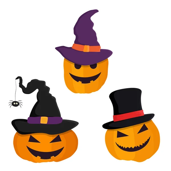 Set Halloween Pumpkin Heads Hat Pumpkin Faces Emotion Can Used — Stock Vector