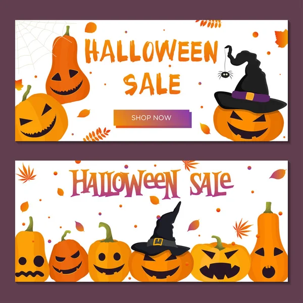 Állítsa Halloween Tök Fejjel Transzparensek Használható Szórólap — Stock Vector