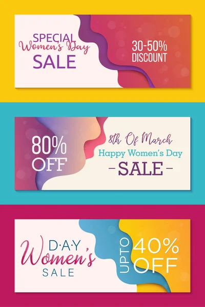 Colección Plantillas Banner Venta Árboles Para Womens Day Holiday Ofertas — Vector de stock