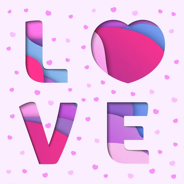 抽象的なカラフルな紙でバレンタインデーのバナーは ピンク色の背景に文字をカットしました ポスターやフライヤーとして使用できます — ストックベクタ