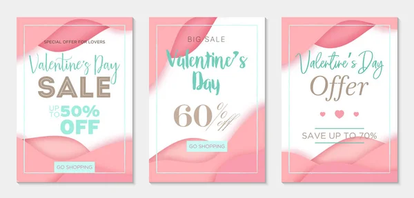 Pack Three Sale Banner Templates Valentine Day Paper Cut Style — Stock Vector