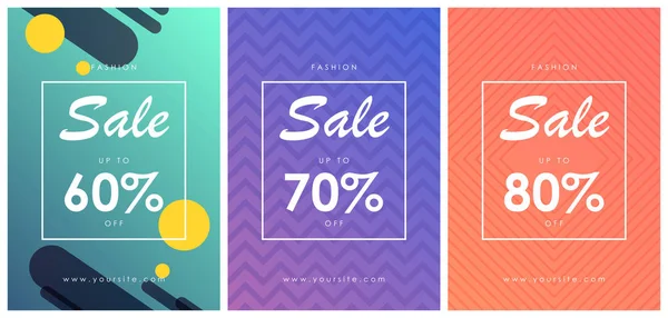 Collection Three Fashion Sale Banners Stylish Offer Templates Elegant Design — Stock Vector