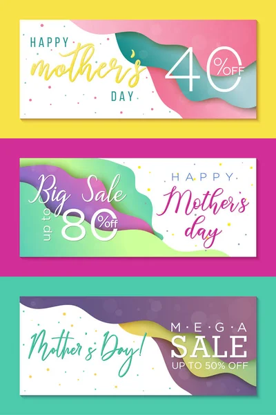 Conjunto Três Modelos Banner Venda Para Feriado Dia Das Mães —  Vetores de Stock