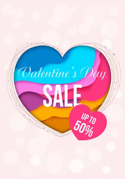 Día San Valentín Fondo Venta Con Corazón Corte Papel Con — Vector de stock