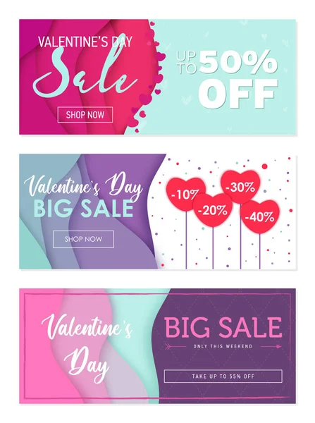 Pack Tree Sale Banner Templates Valentines Day Special Offers Only — Stock Vector