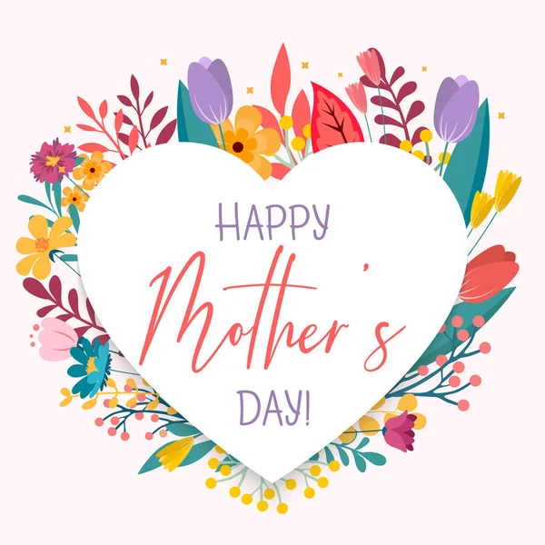 Happy Mothers Day Lettering Card Floral Template Valentine Can Used — Stock Vector