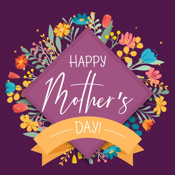 Fondo Flores Happy Mothers Day Elegante Plantilla Tarjeta Diseño Letras Gráficos Vectoriales