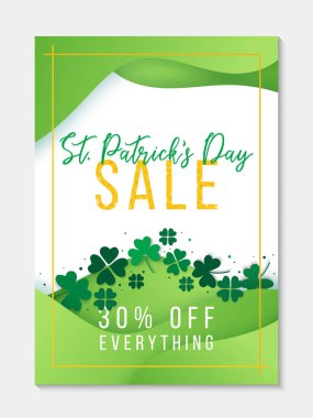 Satış afiş kavramı St Patricks Günü için. Yonca ile yeşil iş şablonu