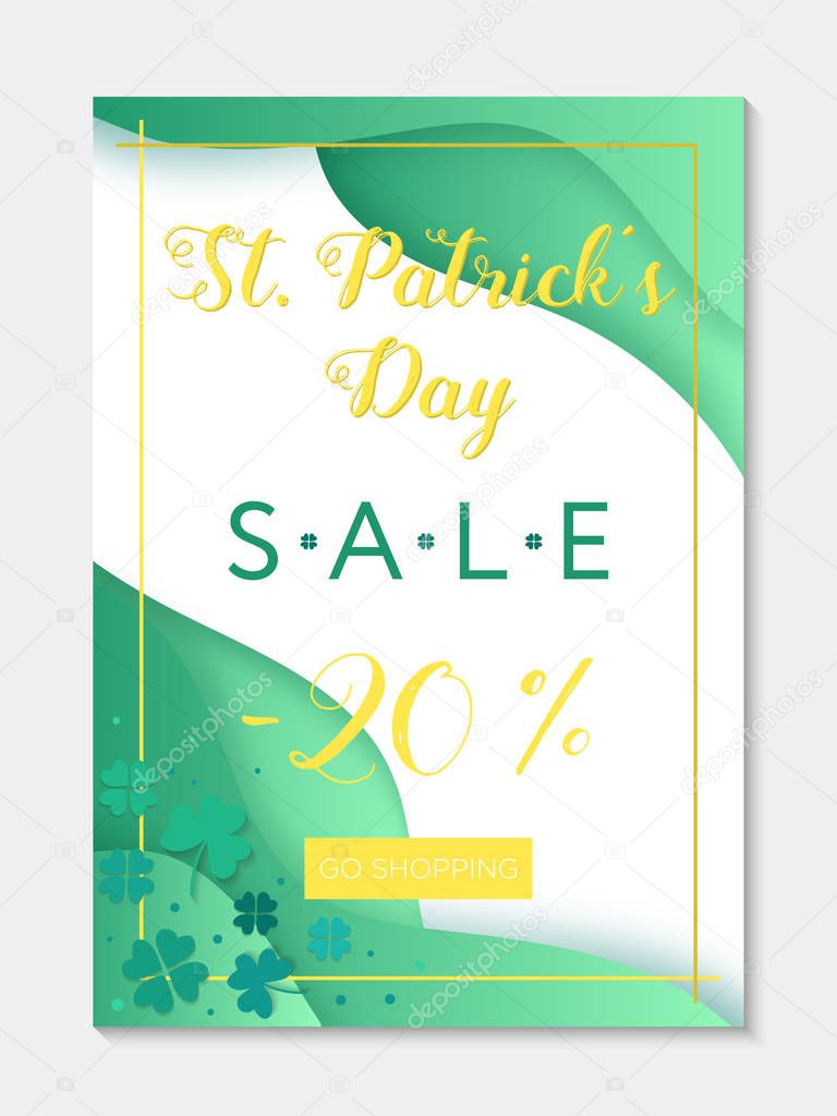 Stylish St Patricks Day sale banner template. Paper cut style