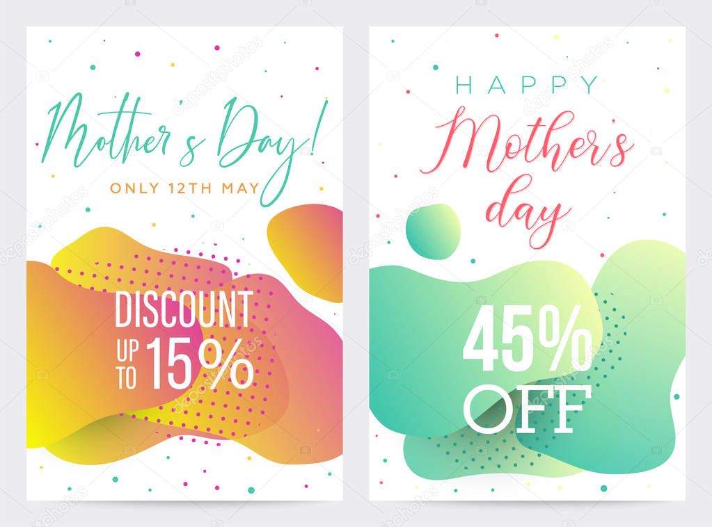 Set of two Mothers Day hot sale banners, colorful templates with bright shapes backgrounds
