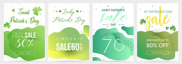 Vier St. Patricks Day Angebote mit grünen abstrakten Hintergründen, Feiertagsvorlagen — Stockvektor