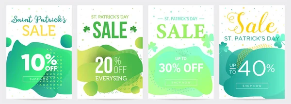 Pack de cuatro plantillas de banner de venta Saint Patricks Day con fondos abstractos verdes — Vector de stock