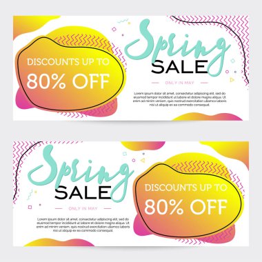 Bahar satış banner tasarımı, çift-gradient sıvı şekiller arka planda, iş şablon