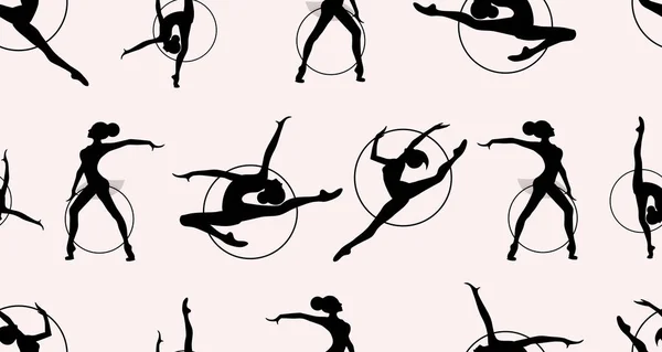 Візерунок Дівочої Ритмічної Гімнастики Обручами Векторні Ілюстрації Жіноча Акробатична Гімнастика — стоковий вектор