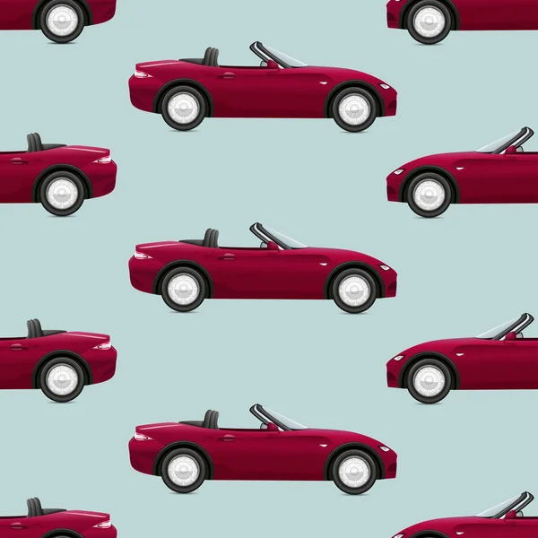 Patrón Sin Costuras Con Coches Cabriolet Rojo Sobre Fondo Verde — Vector de stock