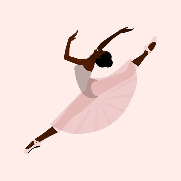非洲裔美国芭蕾舞演员 年轻的芭蕾演员 穿着拖鞋和尖鞋 在粉色背景下独自跳舞 矢量图形美丽的女性角色以扁平的风格表演古典式芭蕾舞 — 图库矢量图片#