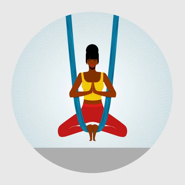 Yoga Aérien Femme Afro Américaine Assise Position Lotus Jambes Croisées — Image vectorielle