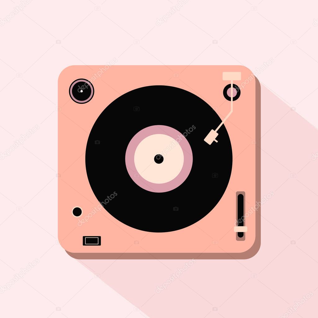 Player for vinyl record. Music flat vector illustration.