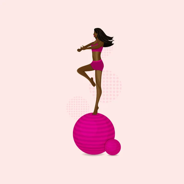 Ilustración Vectorial Chica Afroamericana Traje Gimnasia Pie Una Pierna — Vector de stock