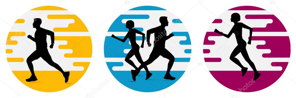 Man and women running's silhouette during fitness training vector illustration. Athletes running's during workout.
