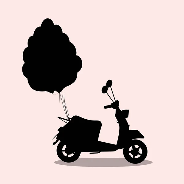 Illustrazione Vettoriale Della Silhouette Dello Scooter Con Palloncini Sfondo Rosa — Vettoriale Stock