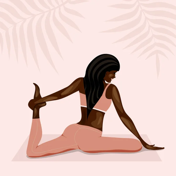 Illustration Vectorielle Brune Faisant Yoga Sur Fond Rose Concept Méditation — Image vectorielle