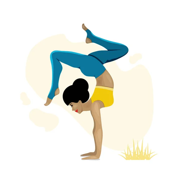 Debout Dans Adho Mukha Vrksasana Exercice Yoga Concept Méditation Bienfaits — Image vectorielle