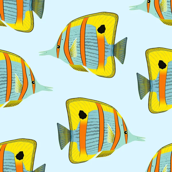 Візерунок Риби Метелика Екзотичний Кораловий Риф Підводних Тварин Векторна Ілюстрація — стоковий вектор