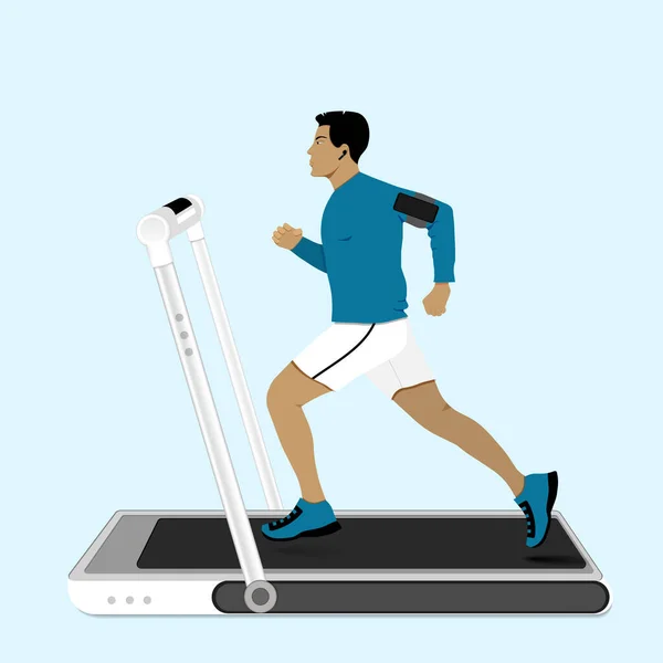 Man Running Treadmill Vector Illustration Man Exercising Fitness Center — Stock Vector