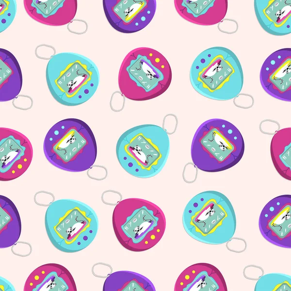 Wzór Tamagotchi Retro Przenośne Kieszonkowe Gry Lat Ilustracja Wektora Izolowana — Wektor stockowy