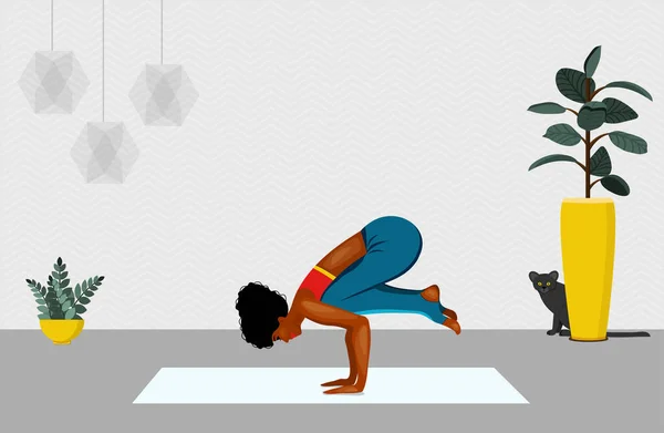 Femmes Afro Américaines Debout Dans Adho Mukha Vrksasana Exercice Côté — Image vectorielle
