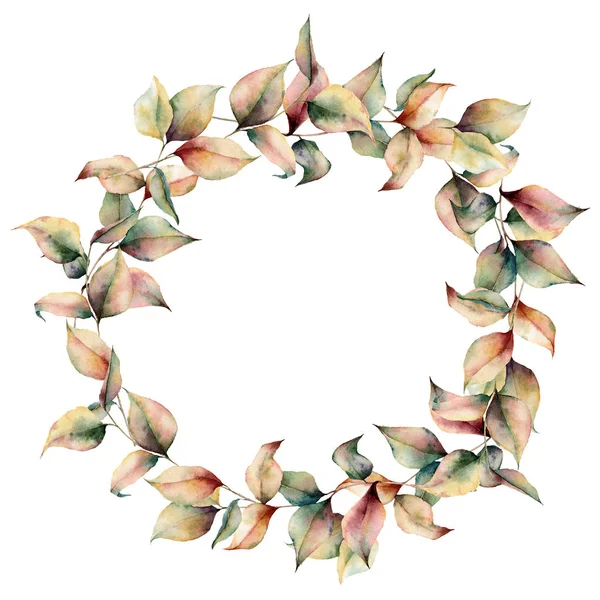 Watercolor autumn wreath. Hand painted leaves and branch isolated on white background. Botanical illustration for design, background, card and fabric. Fall print.