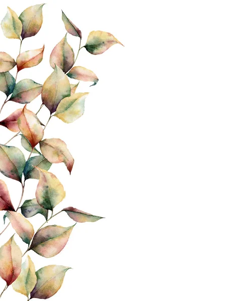 Aquarell Herbstpflanzenkarte. Hand bemalte Blätter und Zweige isoliert auf weißem Hintergrund. Botanische Illustration für Design, Hintergrund, Karte und Stoff. Herbstdruck. — Stockfoto