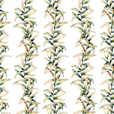 Suluboya sonbahar çimleri seamless modeli. El Beyaz arka plan üzerinde izole çim yeşil ve sarı dalı boyalı. Botanik Gösterim amacıyla tasarım, arka plan ve kumaş. Sonbahar Yazdır.