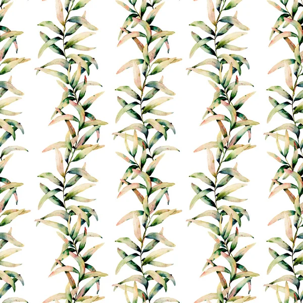 Aquarell Herbstgras nahtloses Muster. handbemalter grüner und gelber Graszweig isoliert auf weißem Hintergrund. botanische Illustration für Design, Hintergrund und Stoff. Herbstdruck. — Stockfoto