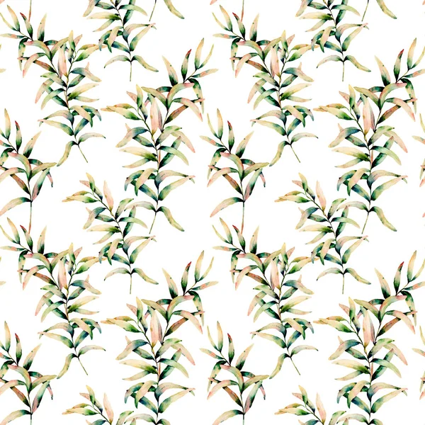 Akvarell hösten gräs gren sömlösa mönster. Hand målade gröna och gula gren av gräs isolerad på vit bakgrund. Botaniska illustration för design, bakgrund och tyg. Falla ut. — Stockfoto