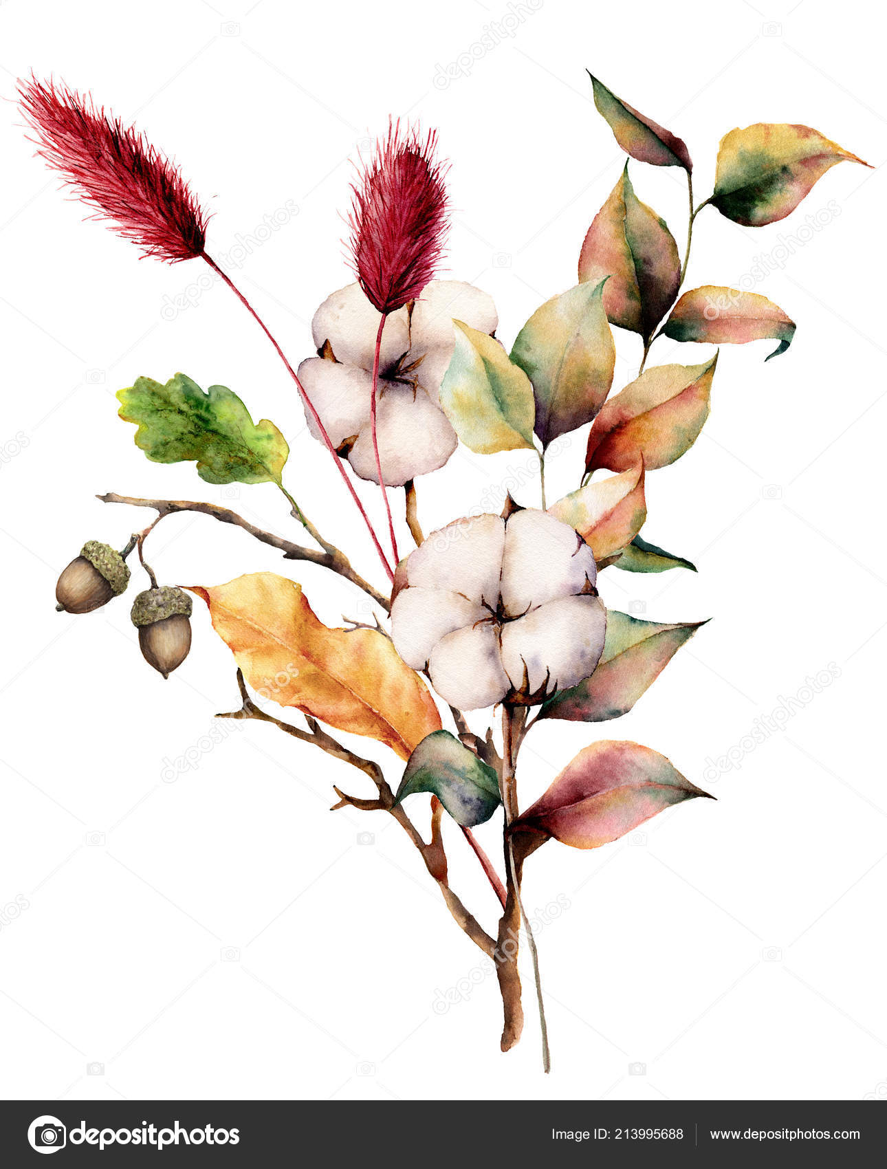 Akwarela Bukiet Jesienny Z Roślin I Kwiatów Ręcznie