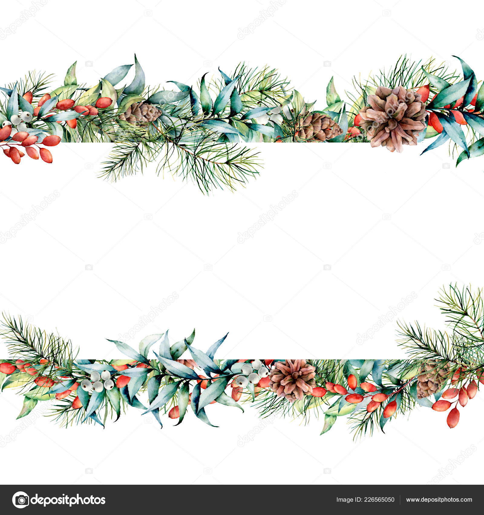 Watercolor Christmas Greenery Pine Twig Wreath Orange Candy Aniseed Floral Winter clipart png