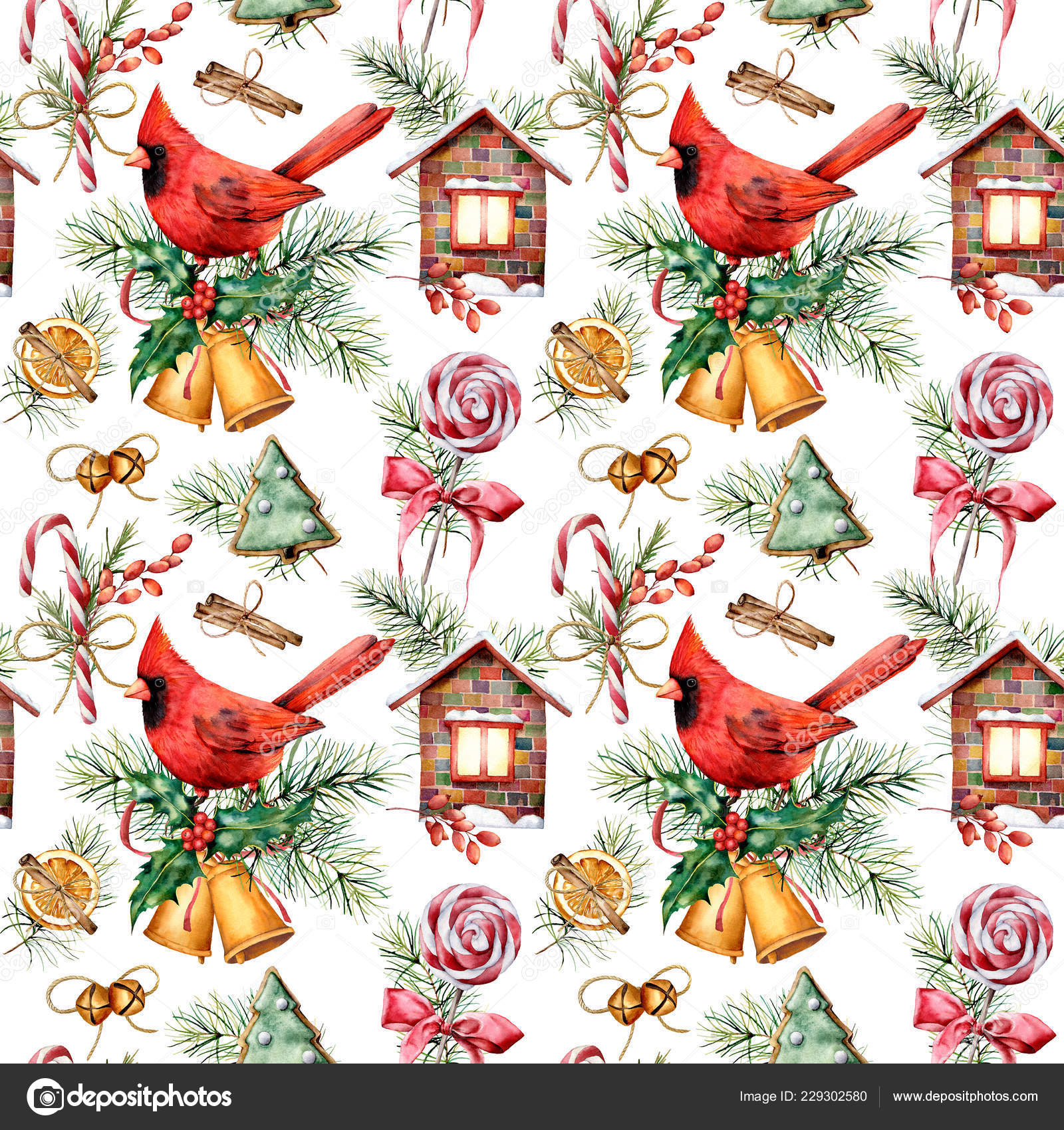 Modèle De Vacances Aquarelle Cardinal Et Les Symboles De