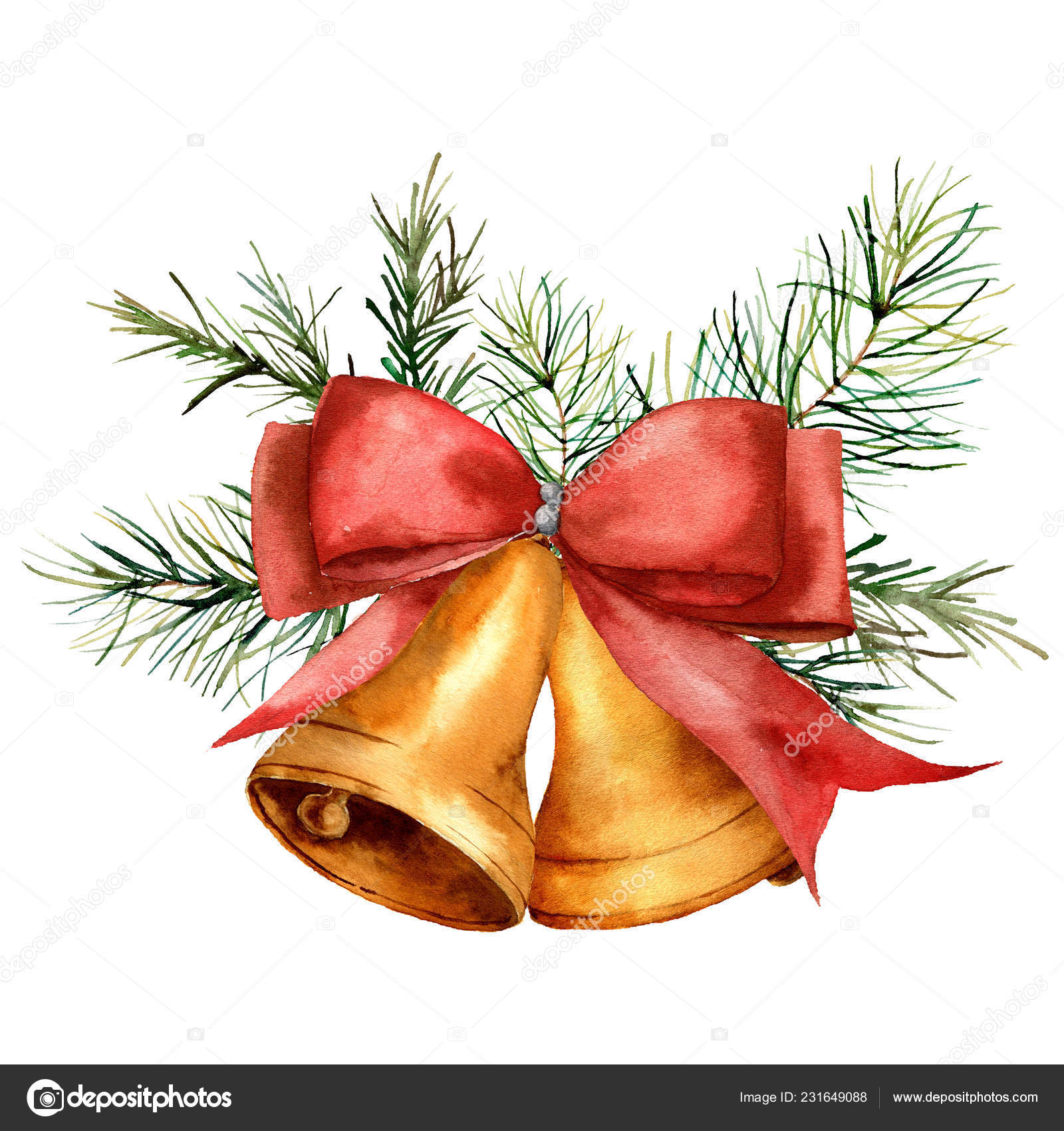 Silver Bells With Red Ribbon Bow Stock Illustration - Download