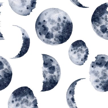 Suluboya moon aşama desen. Beyaz arka plan üzerinde izole çeşitli aşamaları el boyalı. Modern alan tasarımı için yazdırma, kumaş, tekstil, kapak el çekilmiş