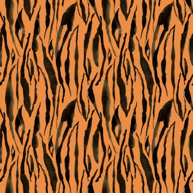 Suluboya kaplan çizgili büyük seamless modeli. El güzel illüstrasyon izole renk arka plan üzerinde hayvan çizgili boyalı. Tasarım, baskı, kumaş ya da arka plan için.