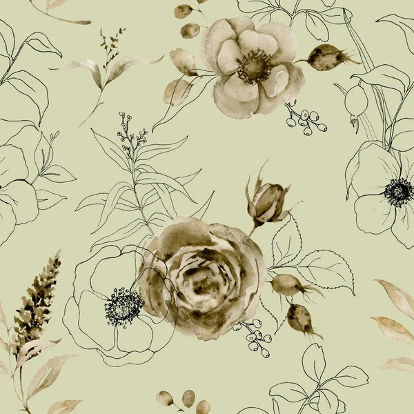 Main De Crayon Aquarelle Dessin Fleurs Image Vectorielle